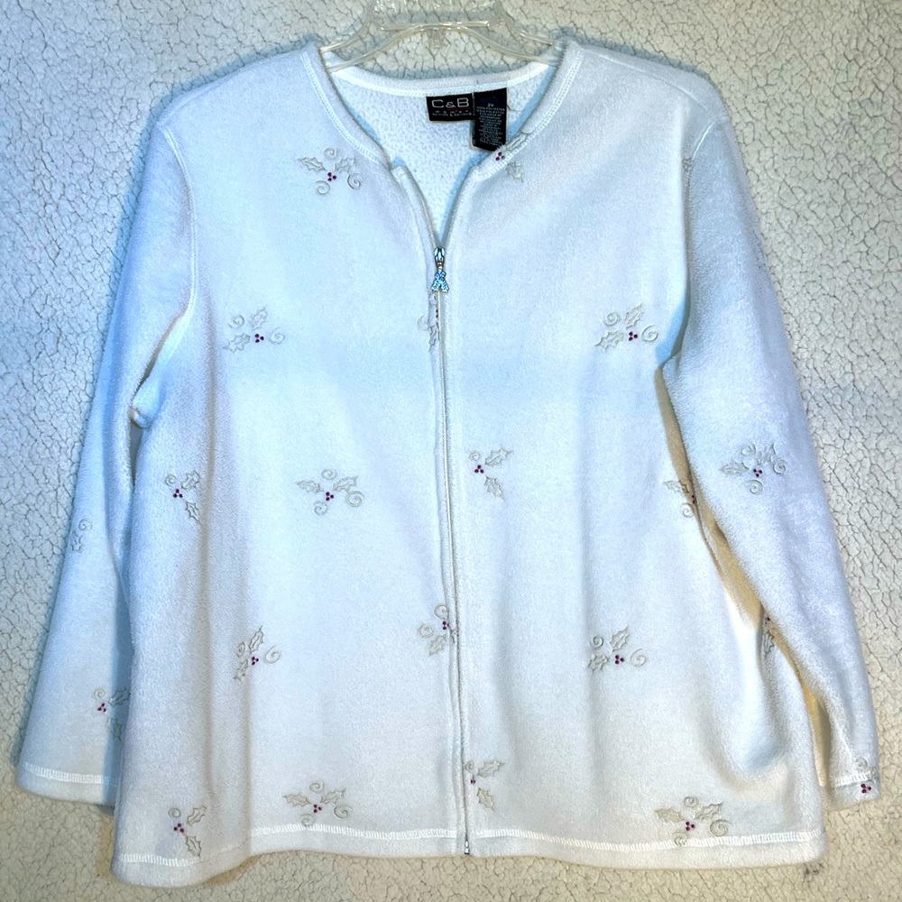 Women’s Croft & Barrow Cream Color Fleece Holiday Jacket
